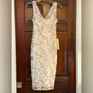 Adrianna Papell Cream Sheath Midi Dress V-Neck Sleeveless